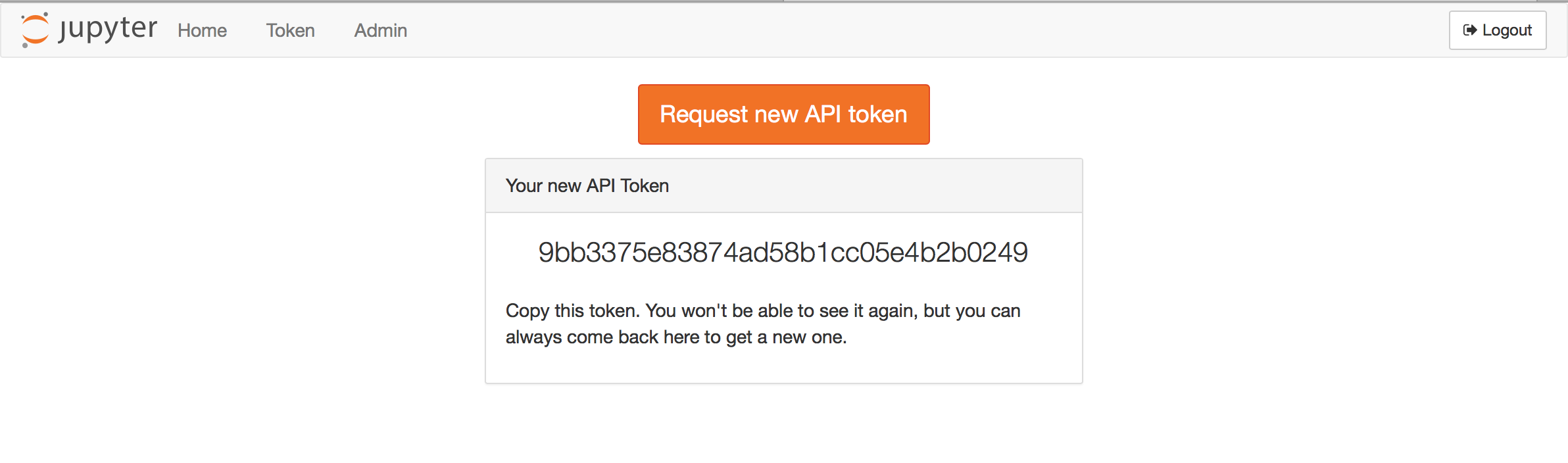API token success page