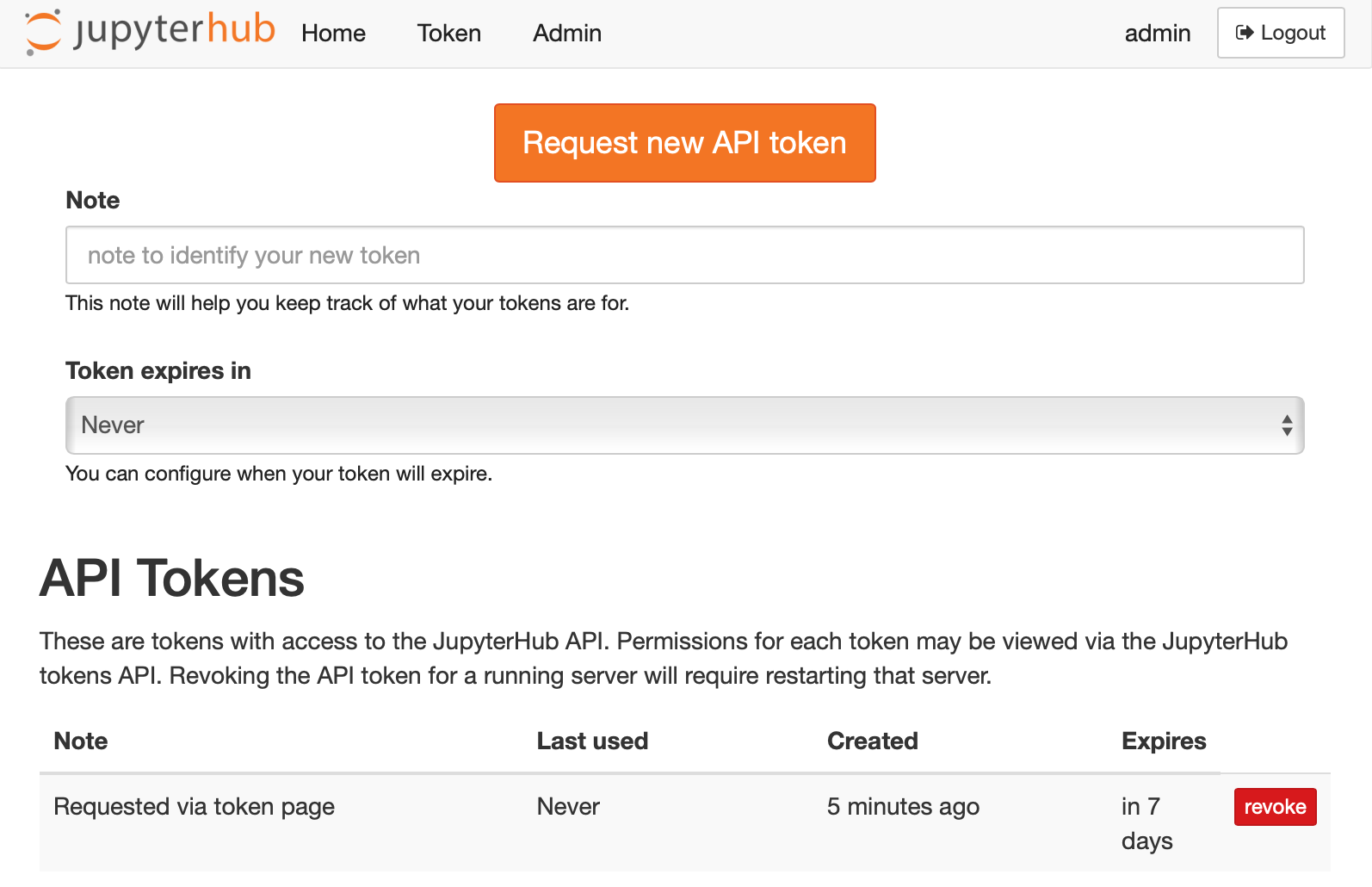 Request API TOKEN page